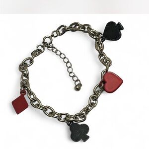 Rare Vintage Card Suit Casino Whimsy Goth Wonderland Silvertone Bracelet